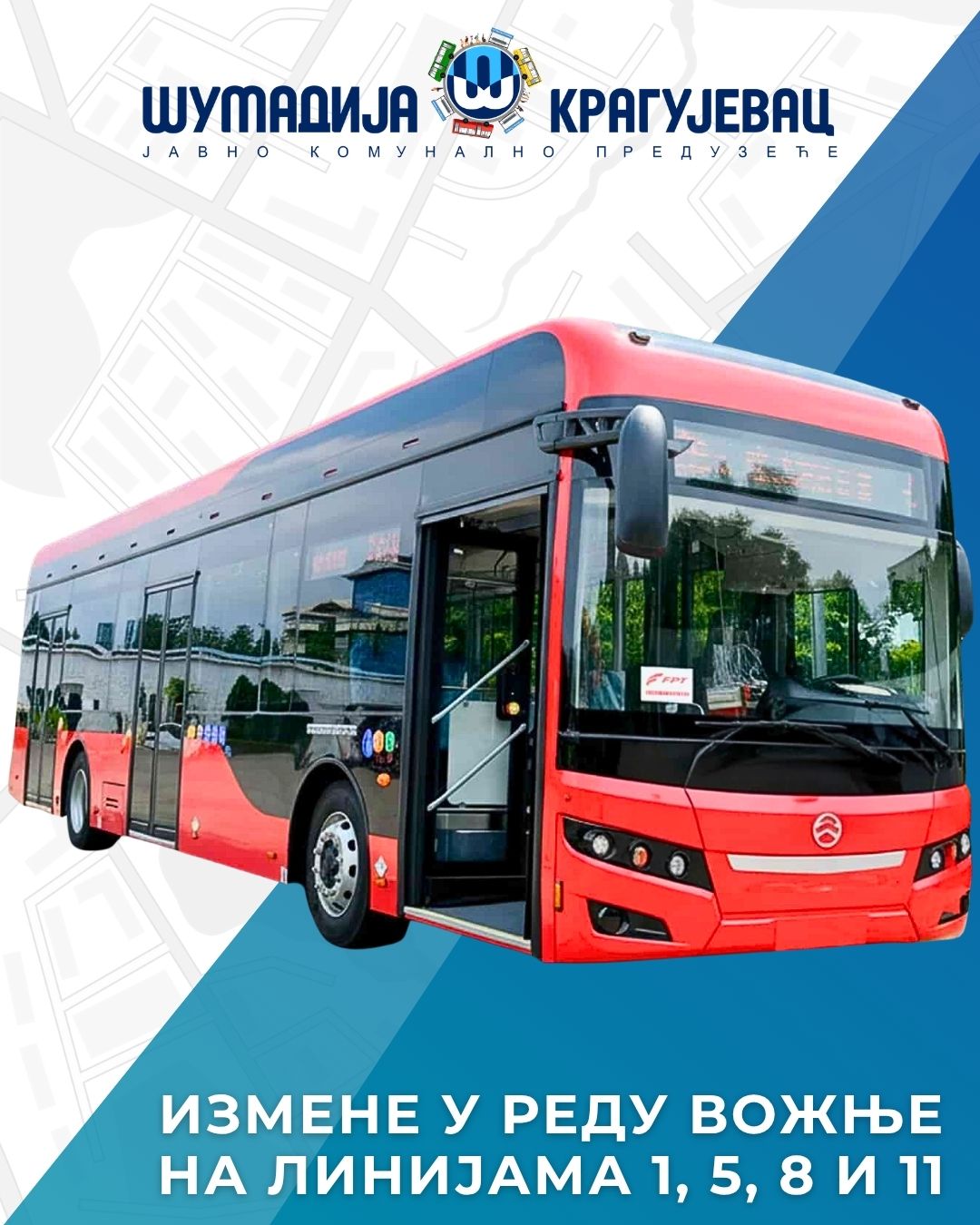 Измене у реду вожње на линијама 1, 5, 8 и 11